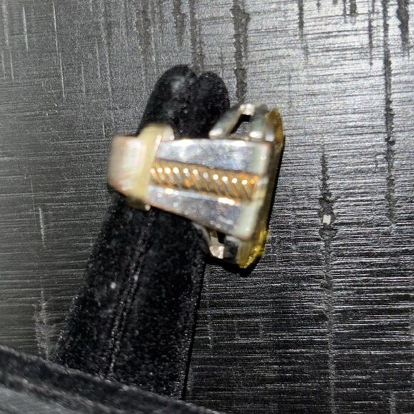 Yellow Gold & Silver Tone Chunky Cocktail Ring Size 5 - Picture 5 of 15